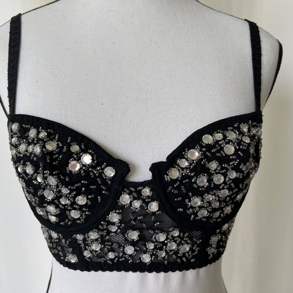 Vintage DKNY 1992 Crystal Studded Lace Bustier - XS - Sparkly - Picture 1 of 13